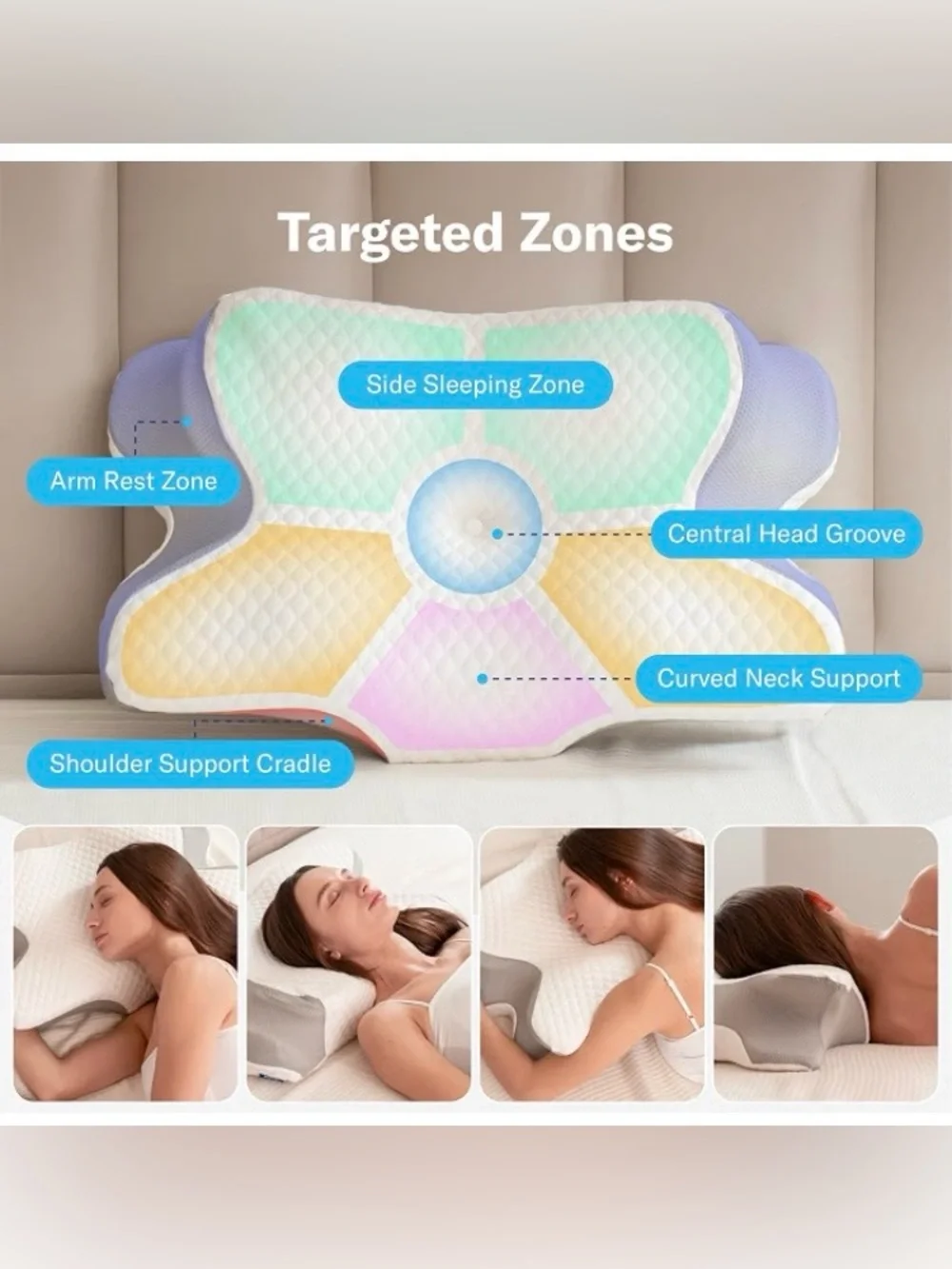 Alcedo Cervical Pillow for Cozy Sleep and Neck Pain Relief, White, Gray, SEALED